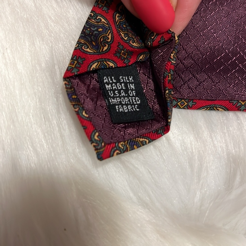 Vintage Christian Dior Monsieur Silk Red Green Tie - Picture 7 of 7